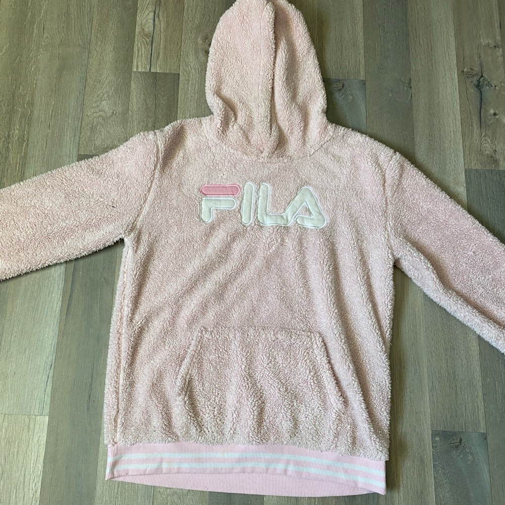pink fila fluffy hoodie